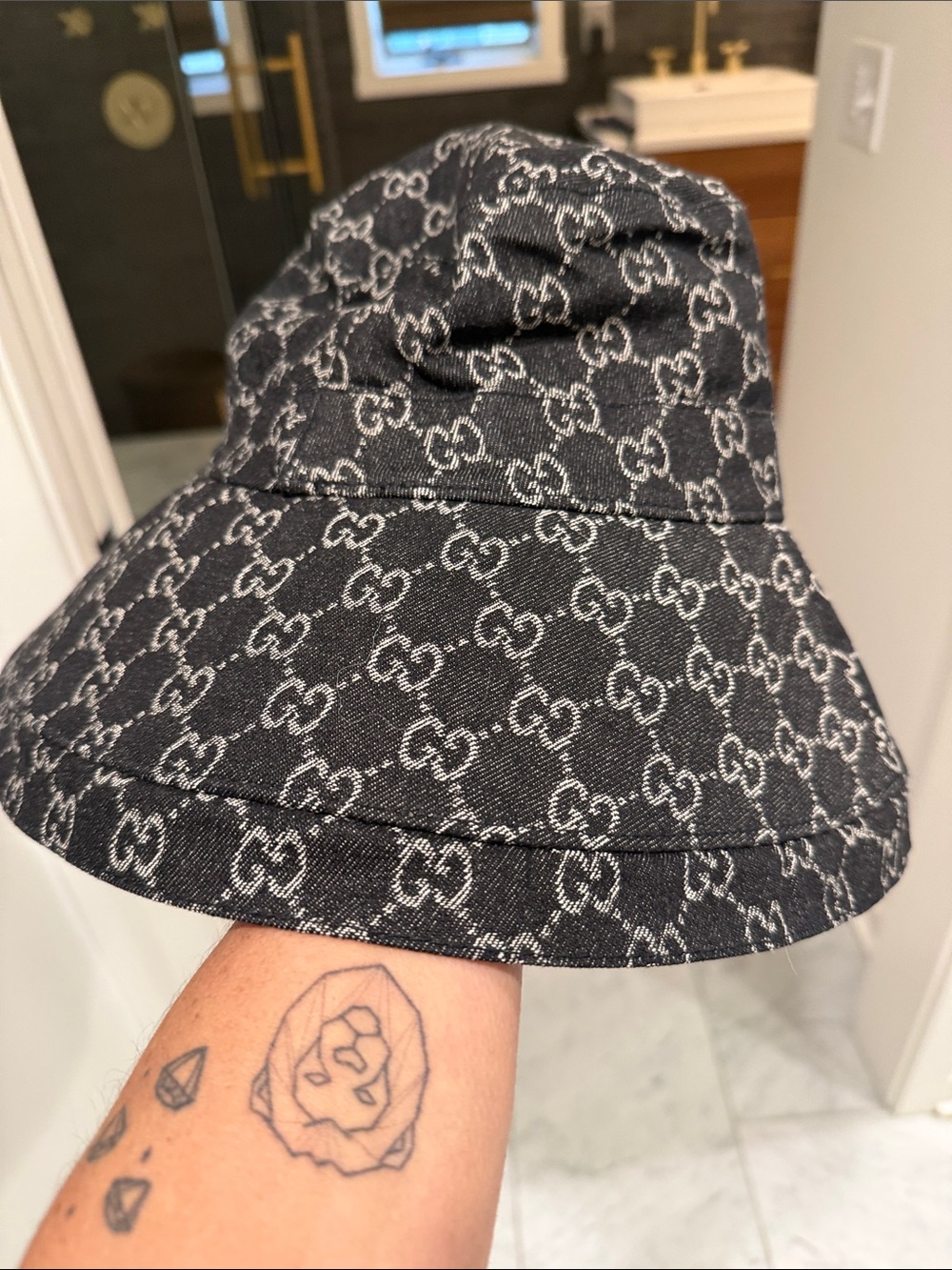 GG Black & Gray Monogram Bucket Hat